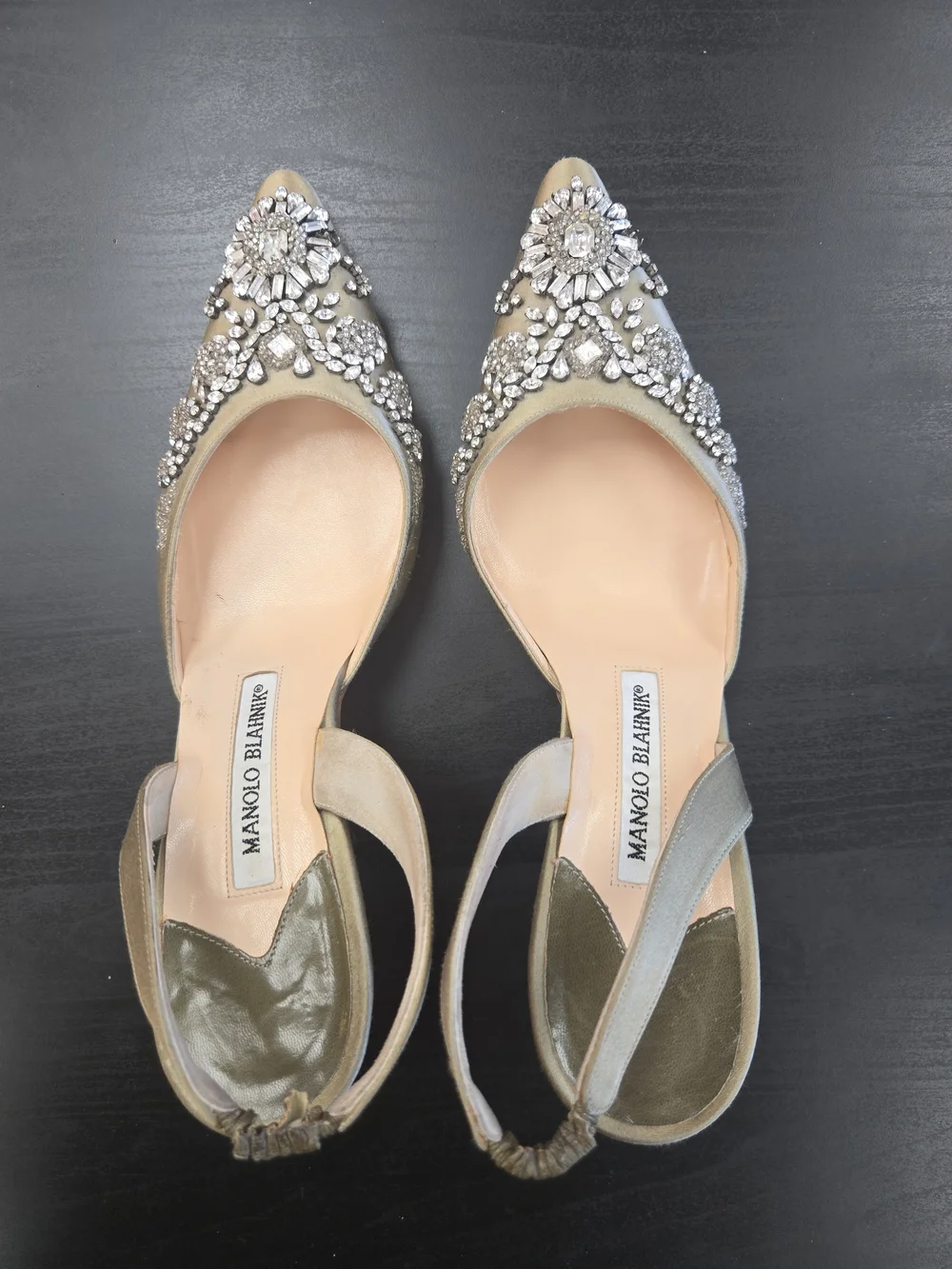 Authentic Manolo Blahnik Crystal Embellished Slingback Heels EU 37.5
